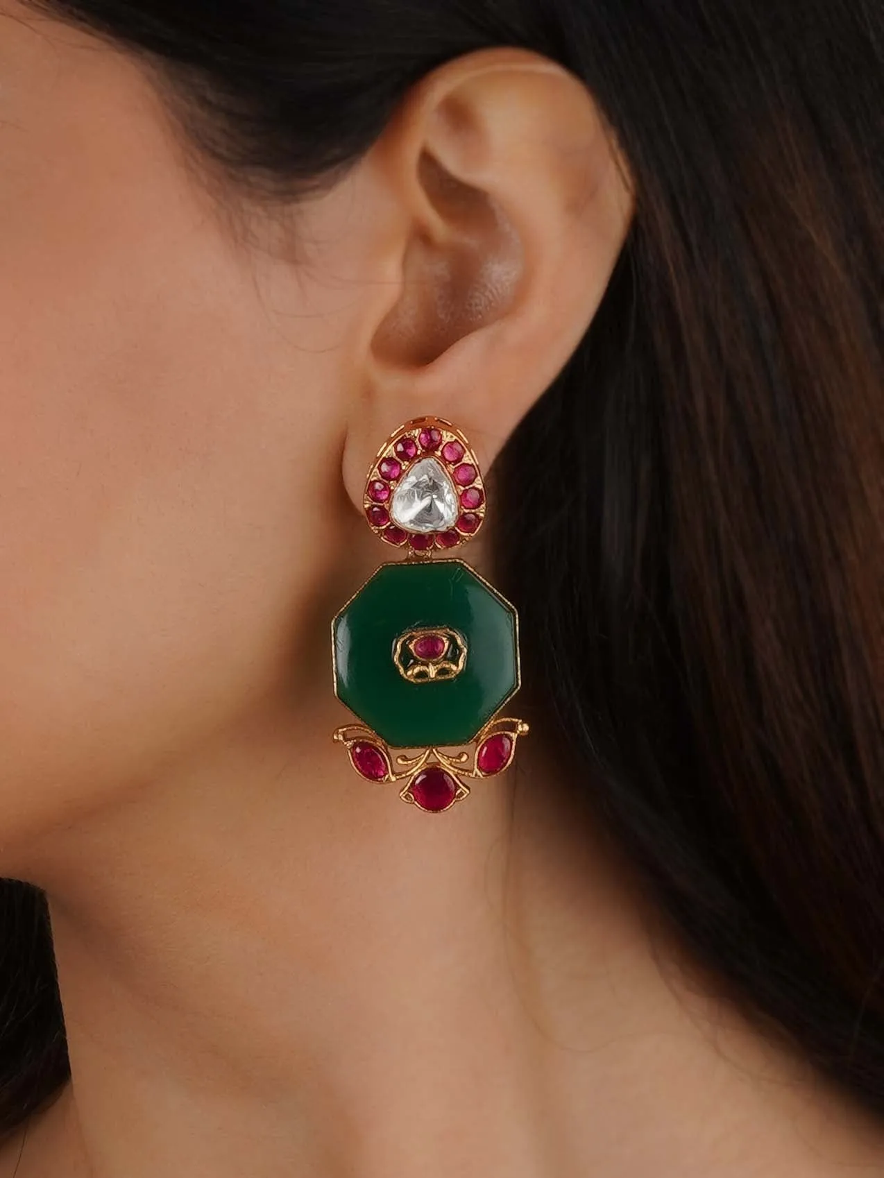 Gold Plated Faux Polki Earrings - PK-E102