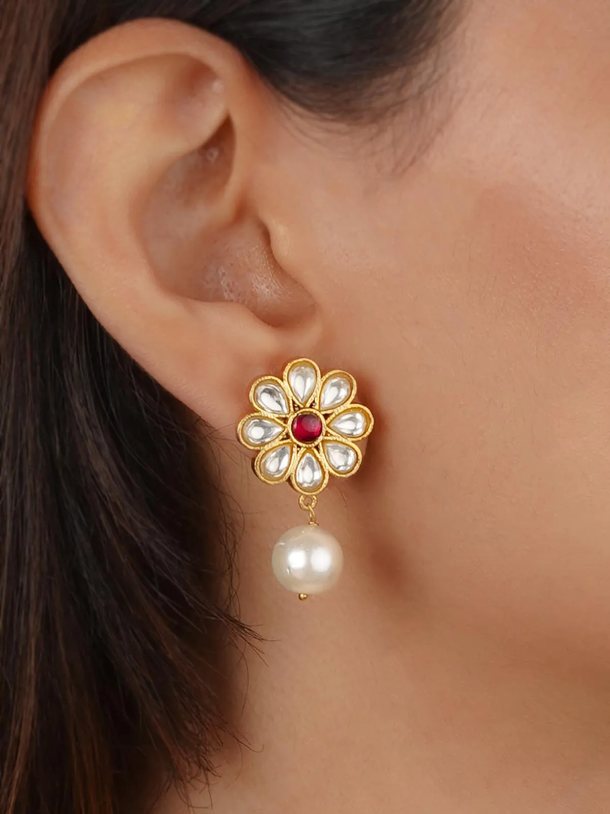 Gold Plated Jadau Kundan Earrings - ME1372