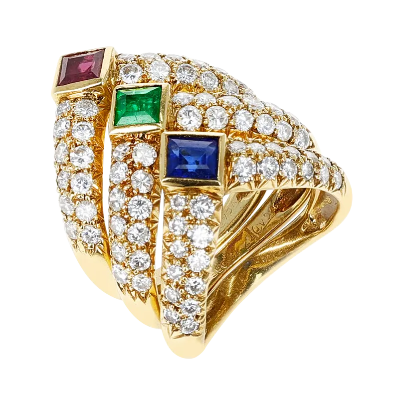 Gold, Sapphire, Emerald, Ruby and Diamond Ring