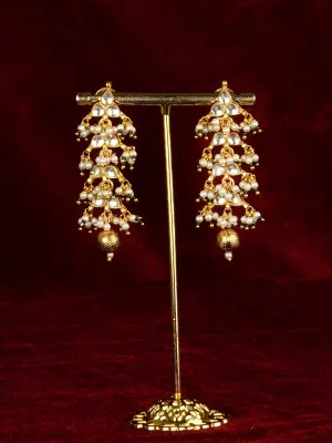Green Color Gold Plated Jadau Kundan Earrings - ME890Y
