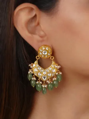 Green Color Gold Plated Thappa Jadau Kundan Earrings - TJ-E15W