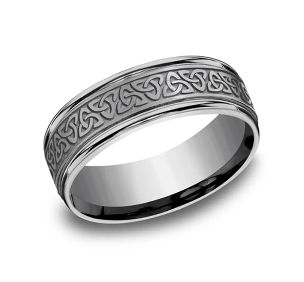 Grey Tantalum 7mm Love Knot Triangle Polished Round Edge Wedding Band