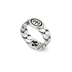 Gucci Interlocking Sterling Silver Black Enamel Wide Band Ring D