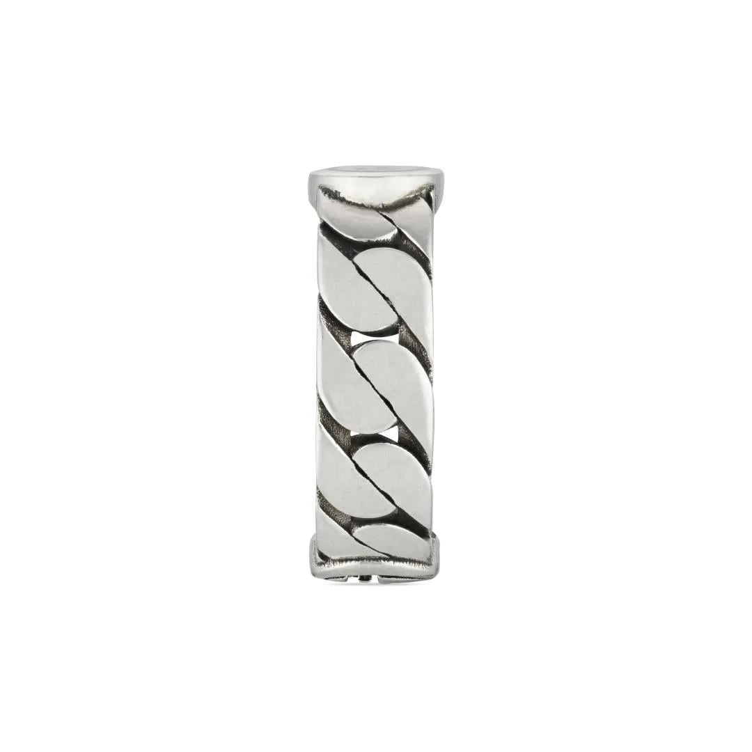 Gucci Interlocking Sterling Silver Black Enamel Wide Band Ring D