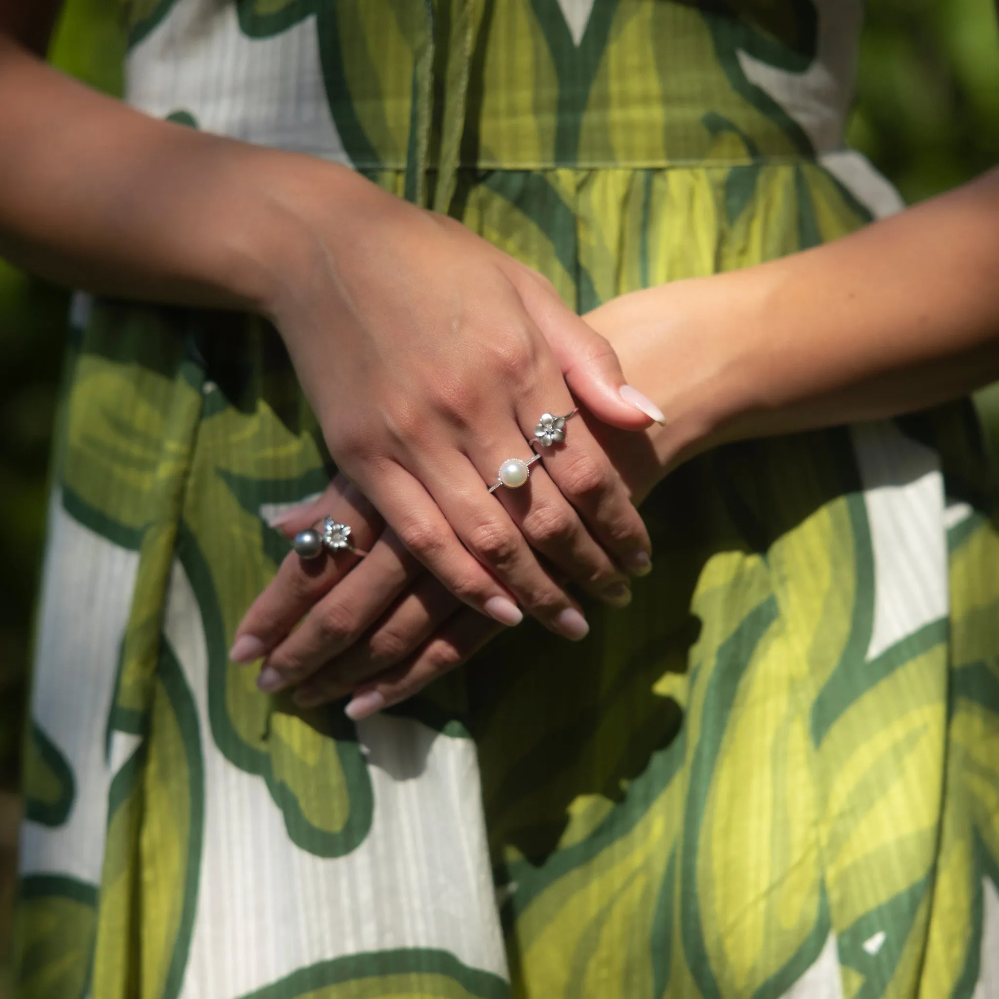 Halo Akoya White Pearl Ring in White Gold with Diamonds - 8mm