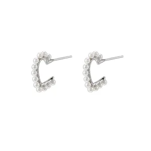 Heart Shape Pearl Hoop Earrings