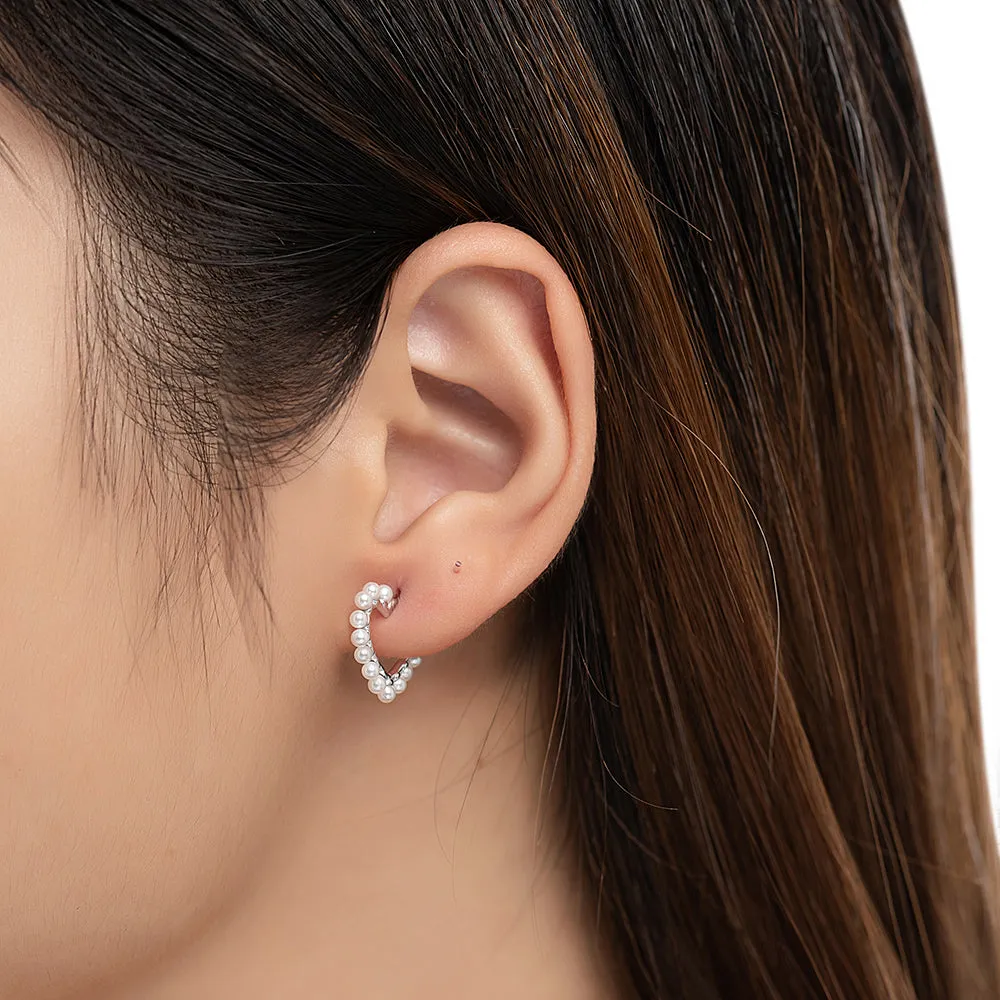 Heart Shape Pearl Hoop Earrings