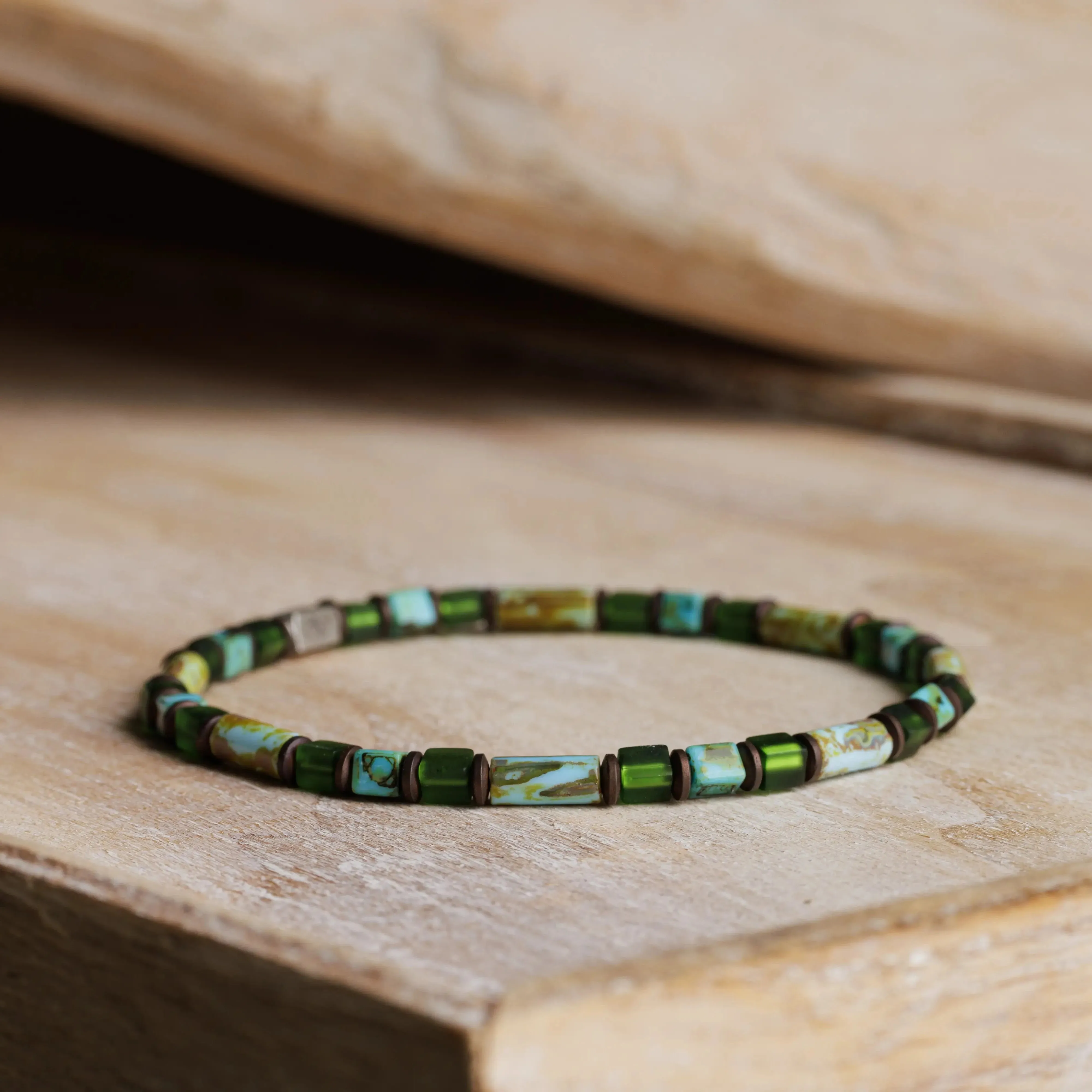 Hematite Mixed Blue/Green Bracelet I (4mm)