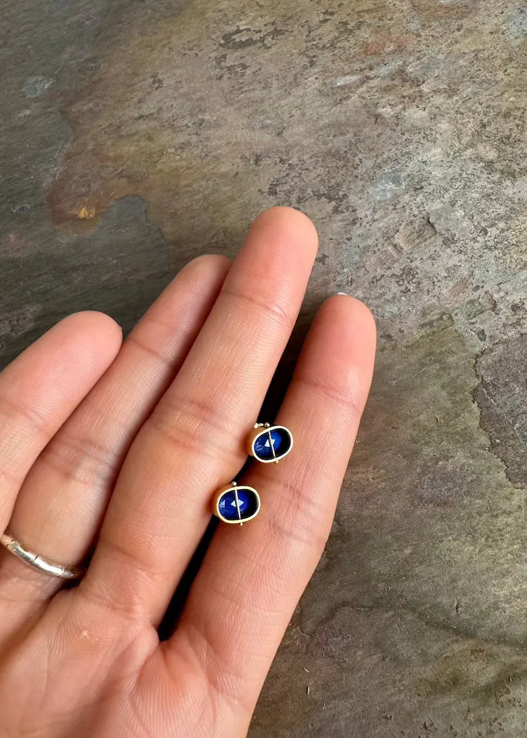 Hilary Finck Designs | Rosecut Lapis   18k Captured Studs