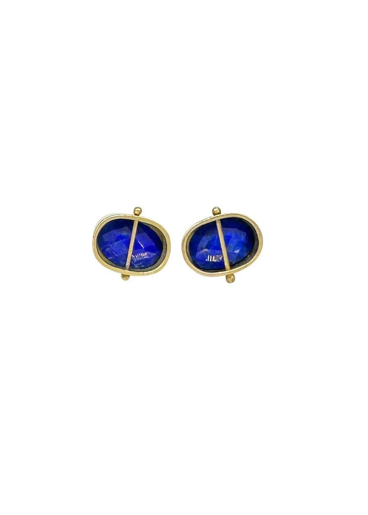 Hilary Finck Designs | Rosecut Lapis   18k Captured Studs