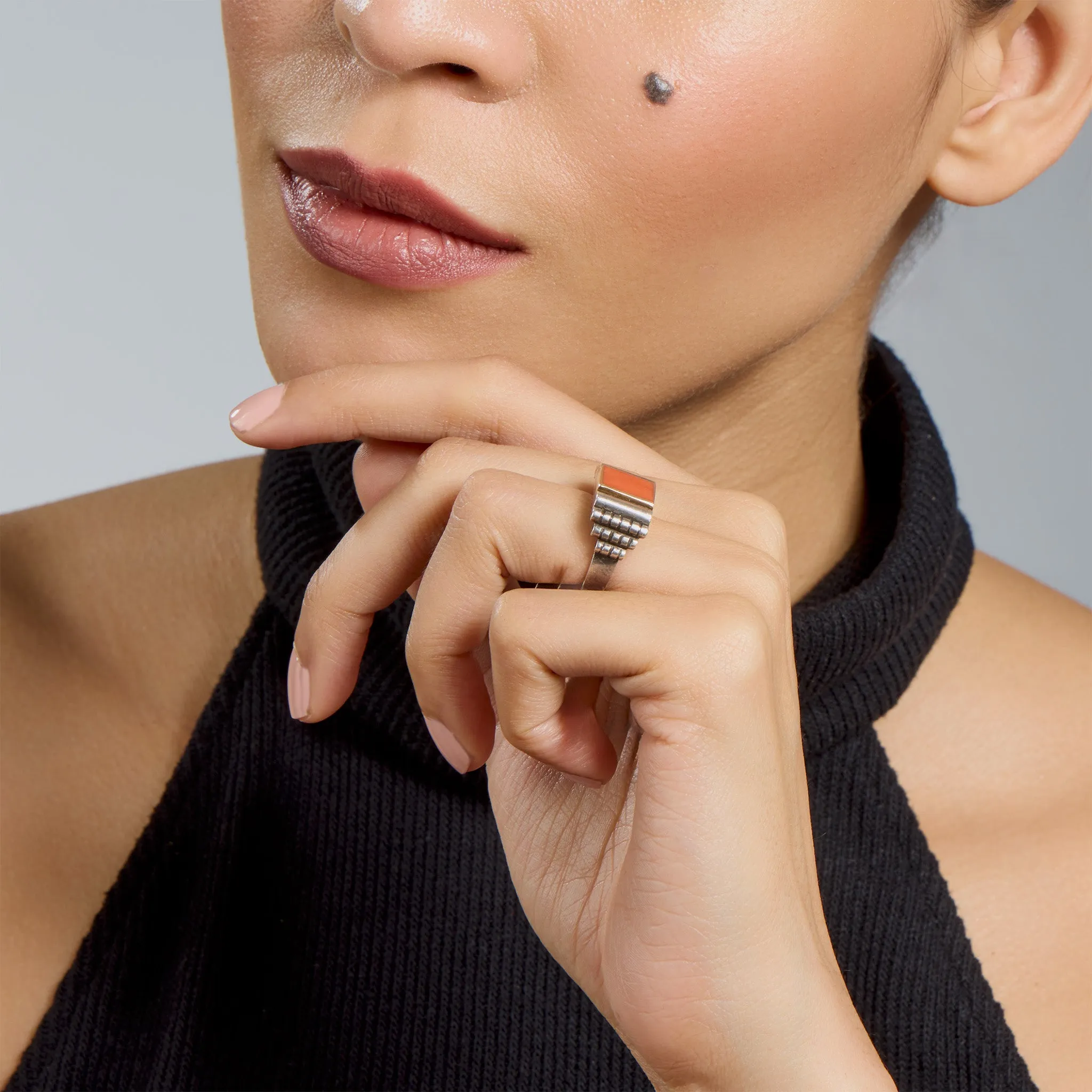 Jean Despr??s Silver and Coral Ring