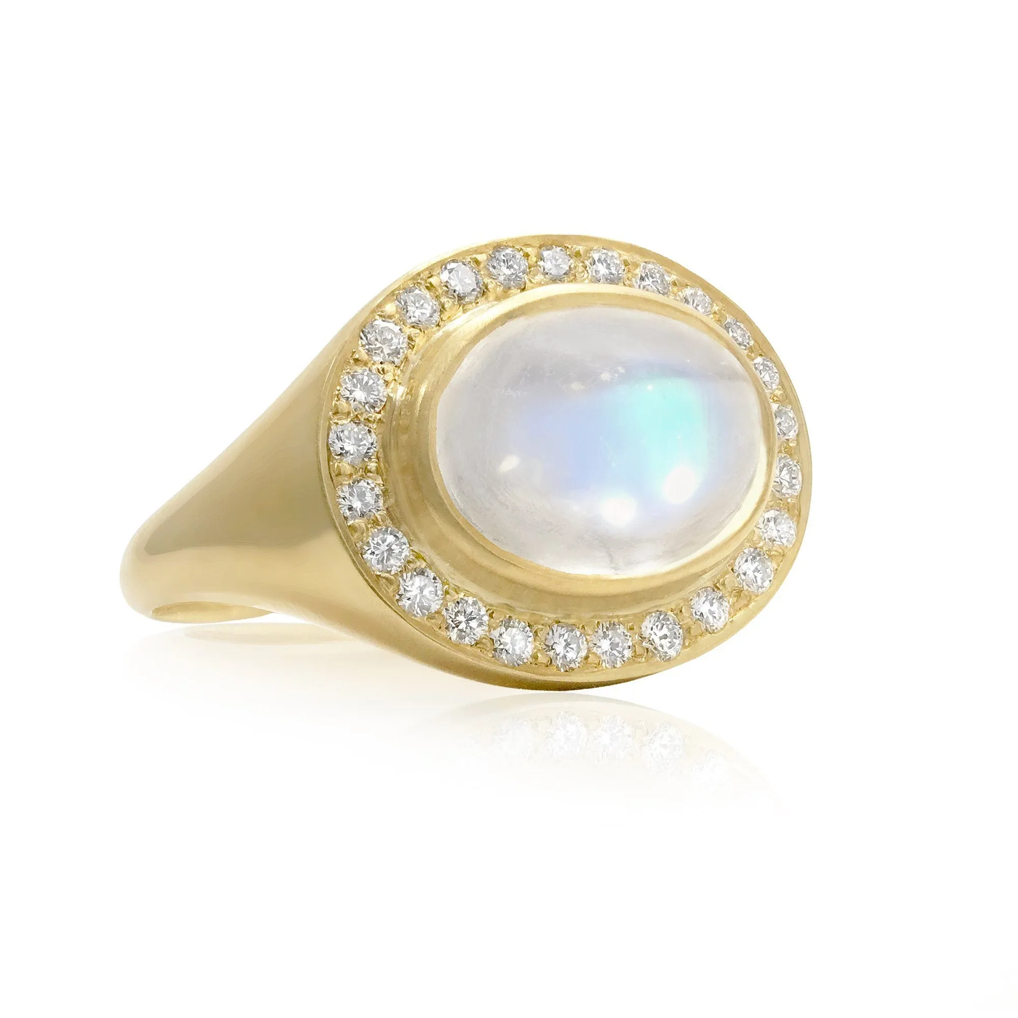 Kothari One of a Kind Oval Rainbow Moonstone Diamond Crown Ring