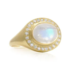Kothari One of a Kind Oval Rainbow Moonstone Diamond Crown Ring