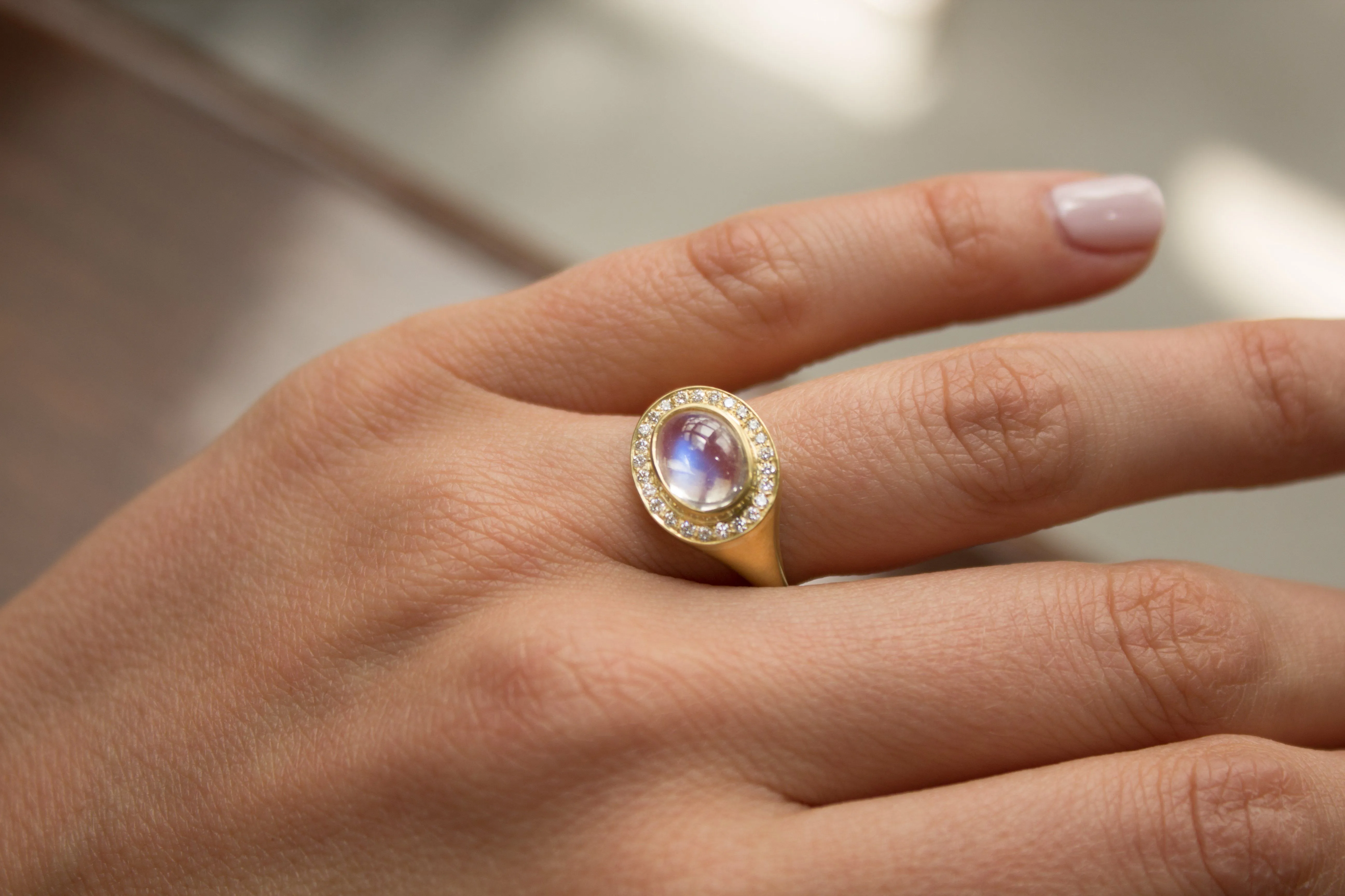 Kothari One of a Kind Oval Rainbow Moonstone Diamond Crown Ring