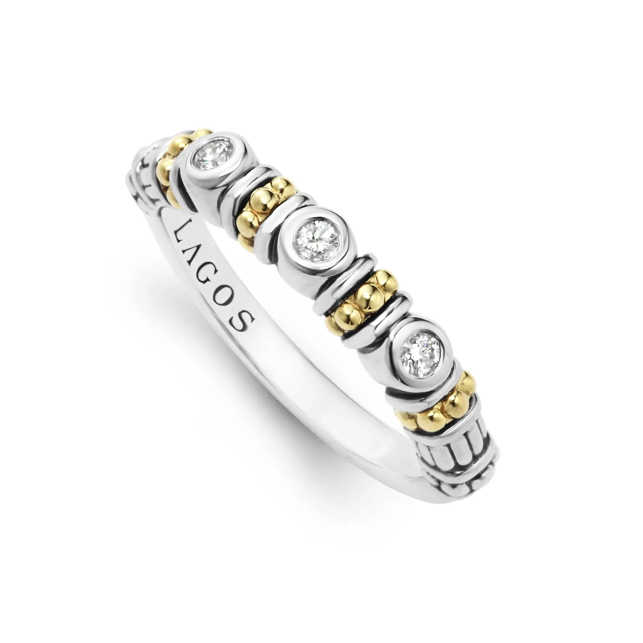 Lagos Caviar Three Diamond Stacking Ring