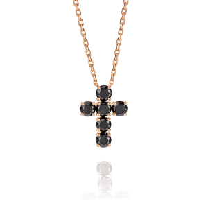 Large Black Diamond Cross Pendant Rose Gold