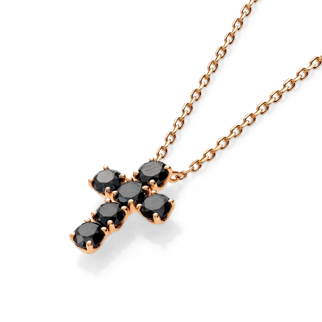 Large Black Diamond Cross Pendant Rose Gold