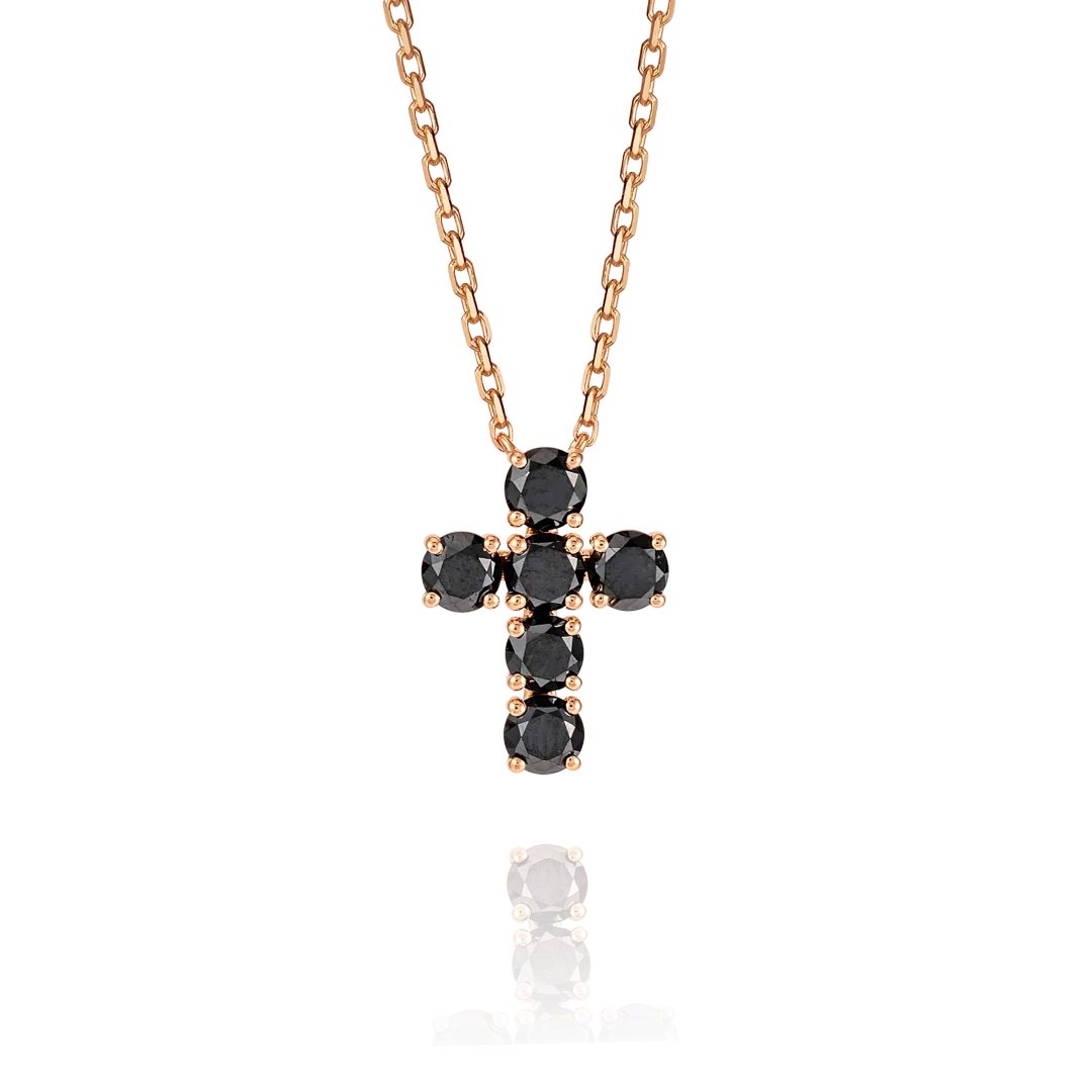 Large Black Diamond Cross Pendant Rose Gold