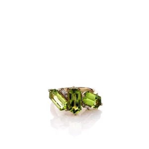 Lisa Nik 18k Yellow Gold Hexagonal Peridot and Diamond Ring