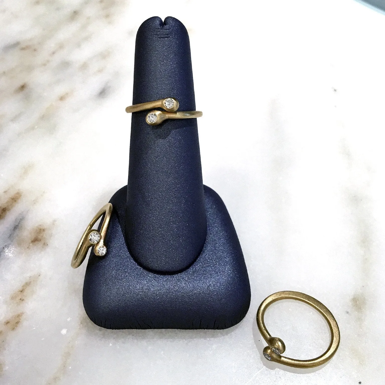 Lisa Ziff Double Diamond Matte Gold Three Open Stacking Rings