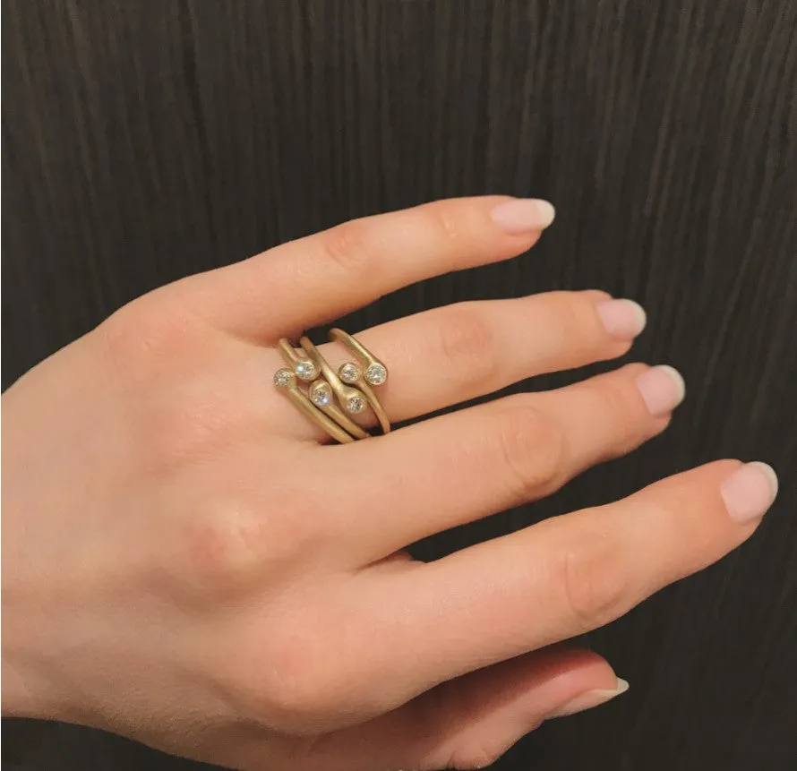 Lisa Ziff Double Diamond Matte Gold Three Open Stacking Rings