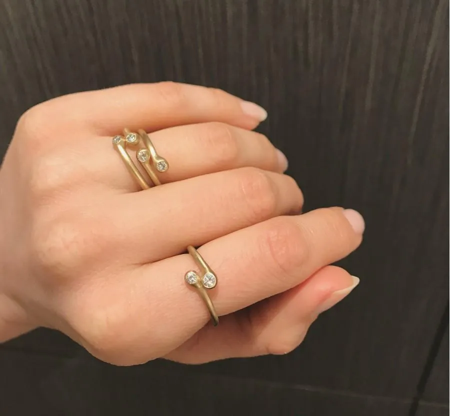 Lisa Ziff Double Diamond Matte Gold Three Open Stacking Rings
