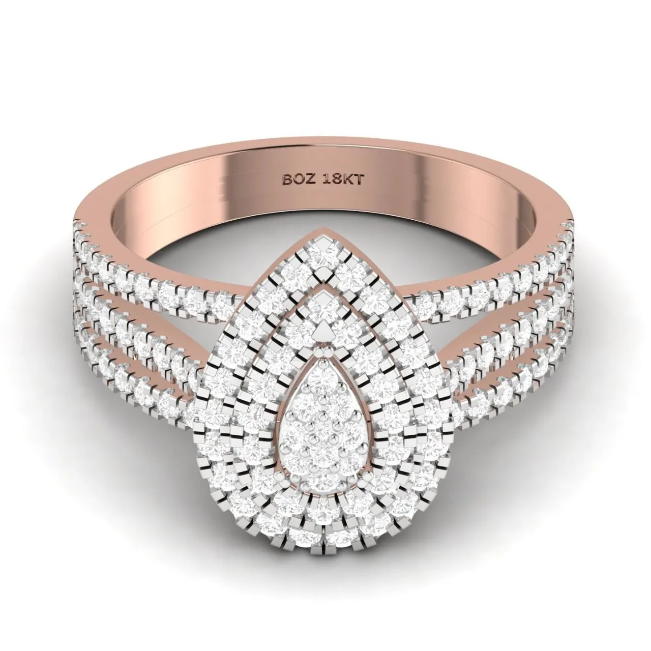 Lovely Pear Cut Diamond Cluster Engagement Ring in 18K Gold