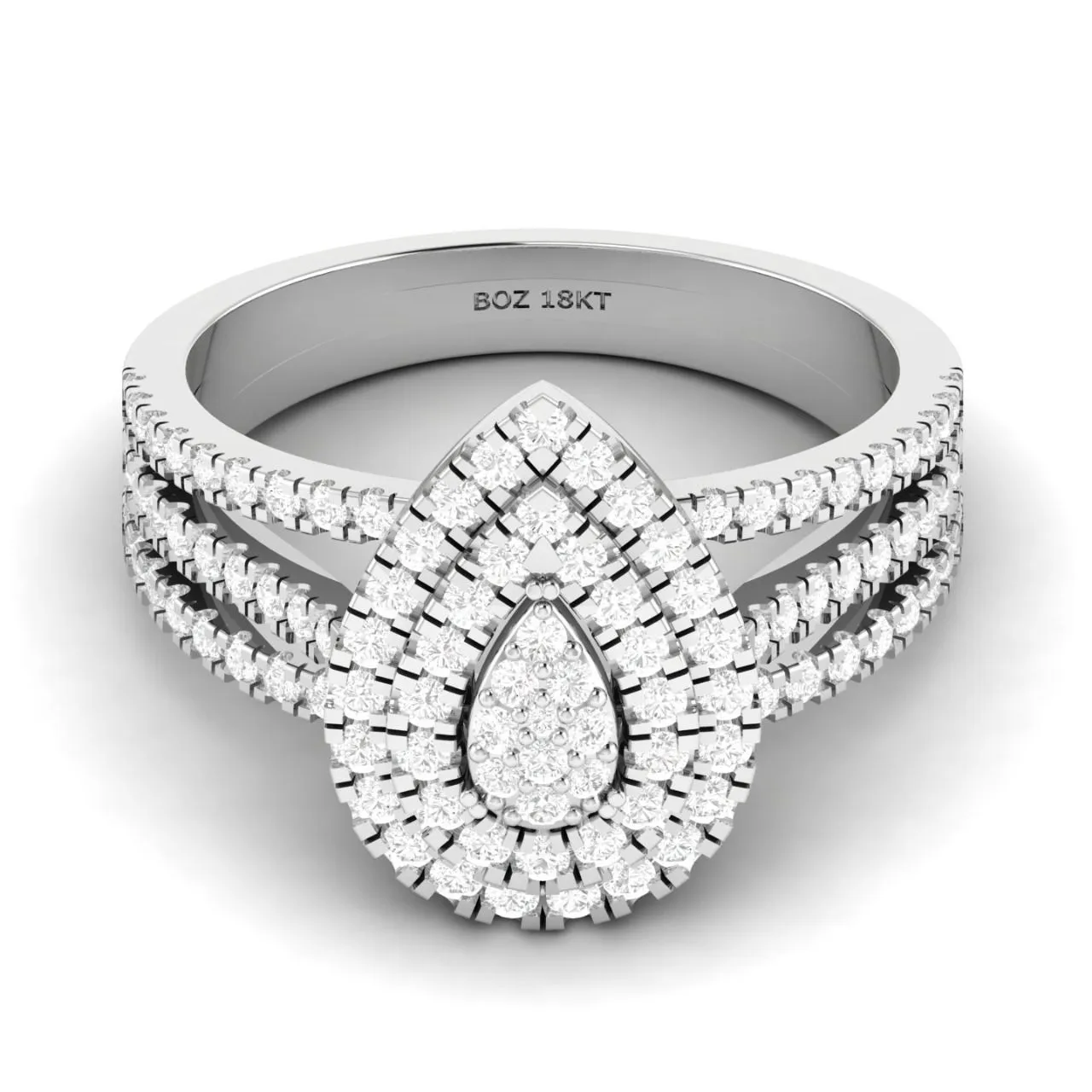 Lovely Pear Cut Diamond Cluster Engagement Ring in 18K Gold