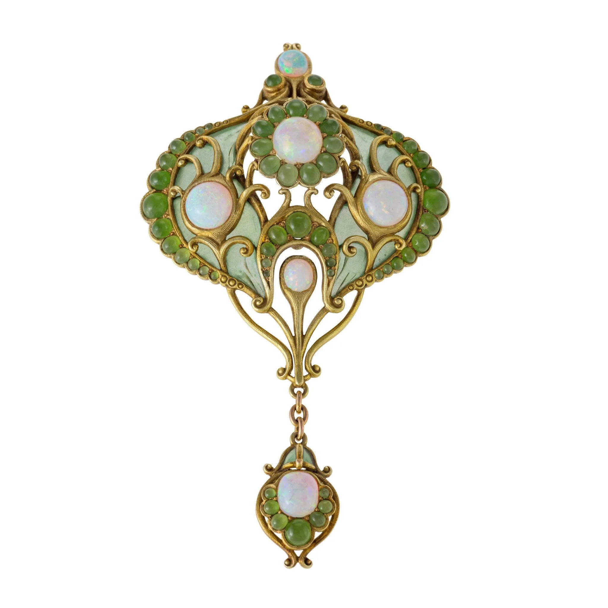 Marcus & Co. Opal, Chrysoprase, and Plique-??-Jour Enamel Brooch