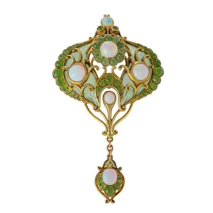 Marcus & Co. Opal, Chrysoprase, and Plique-??-Jour Enamel Brooch