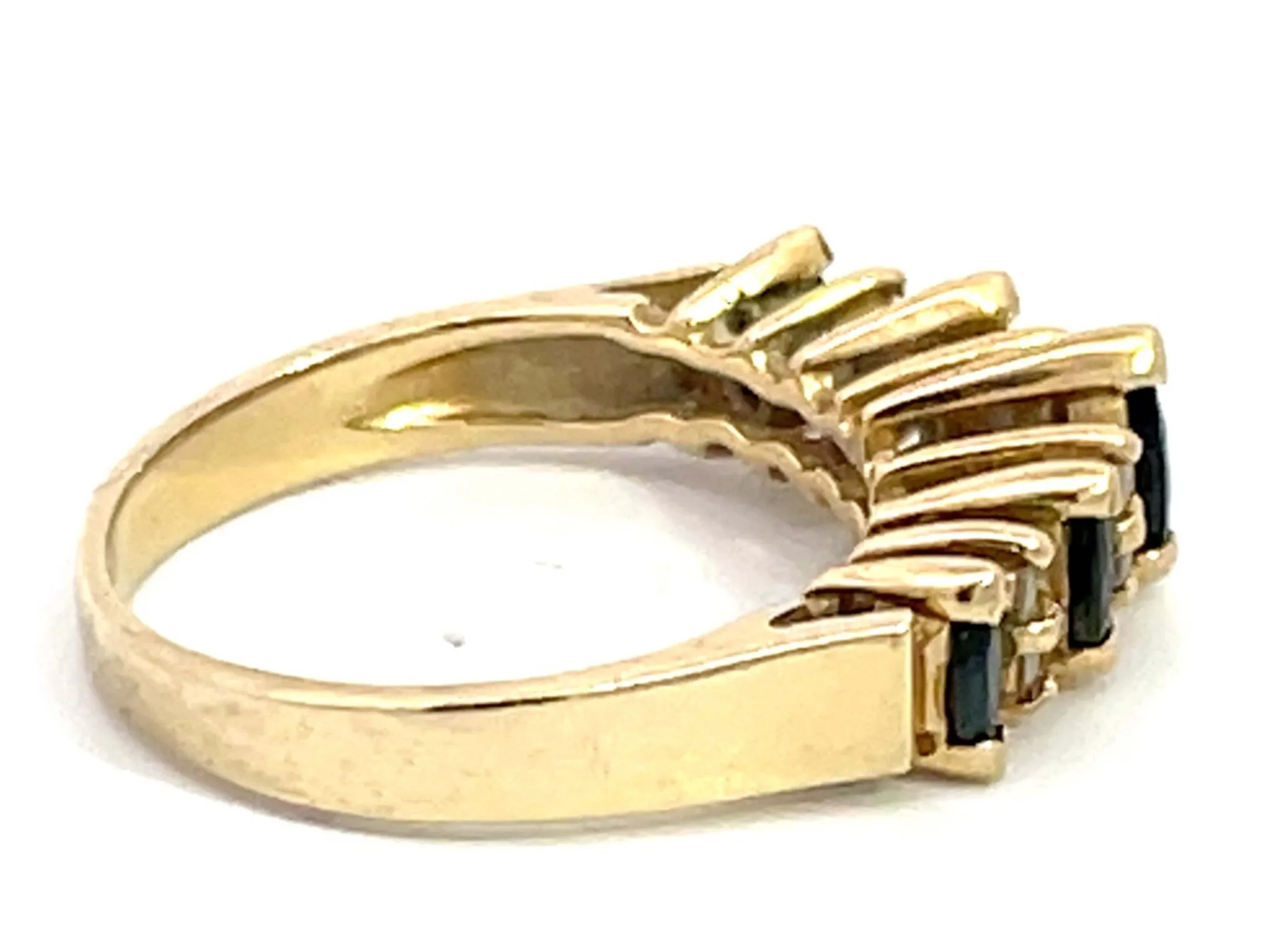 Marquise Blue Sapphire and Diamond Band Ring in 14k Yellow Gold