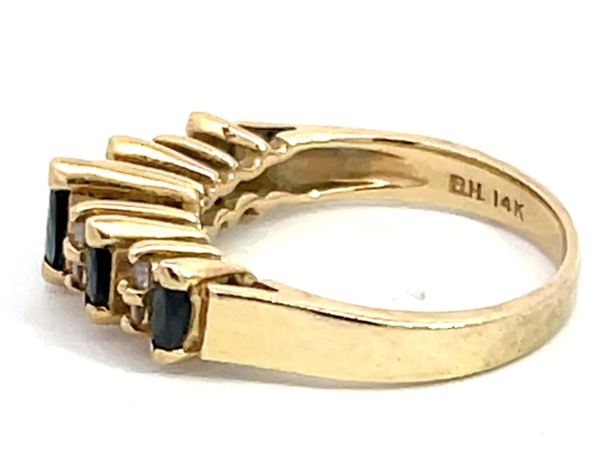 Marquise Blue Sapphire and Diamond Band Ring in 14k Yellow Gold