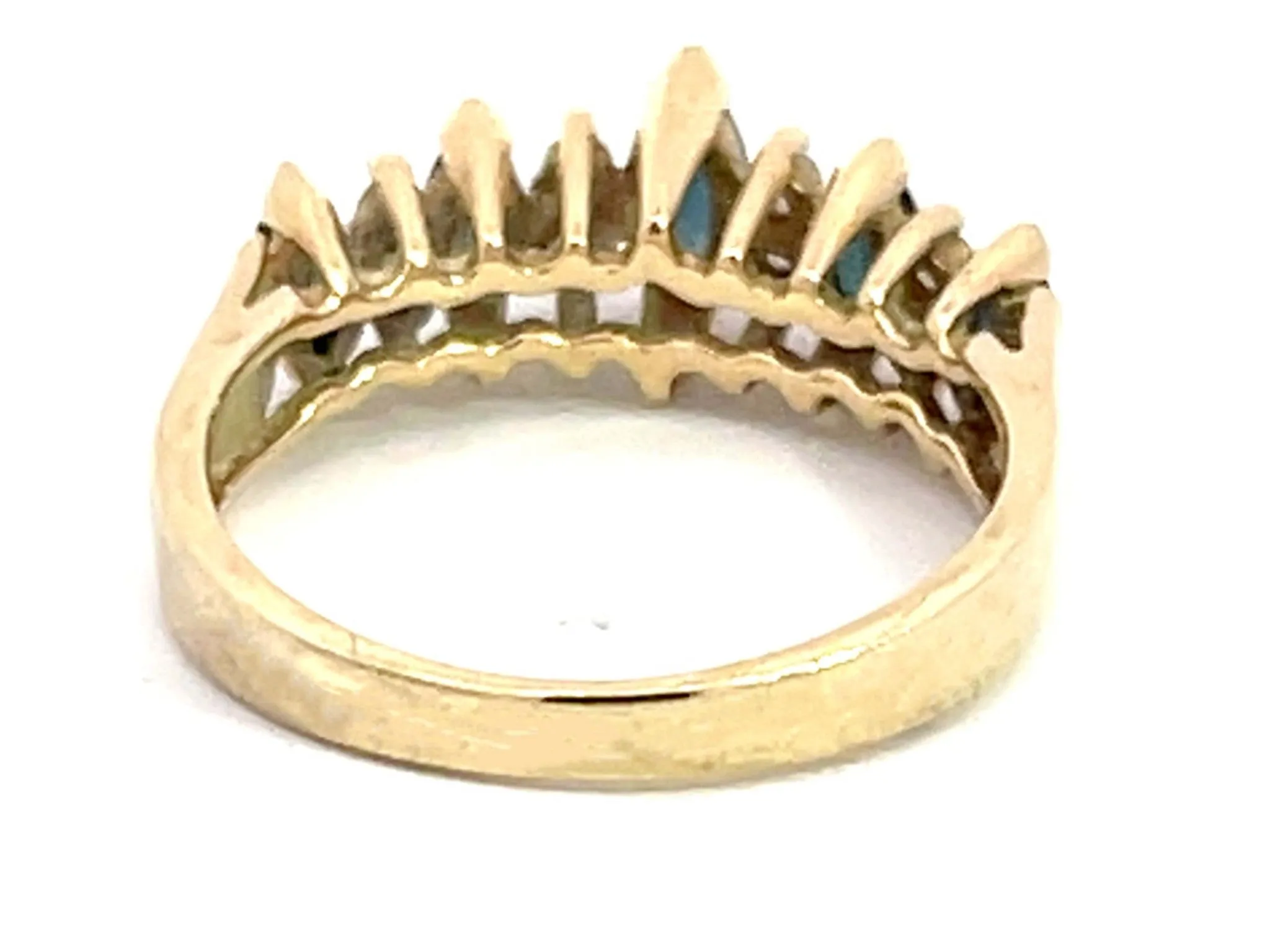 Marquise Blue Sapphire and Diamond Band Ring in 14k Yellow Gold