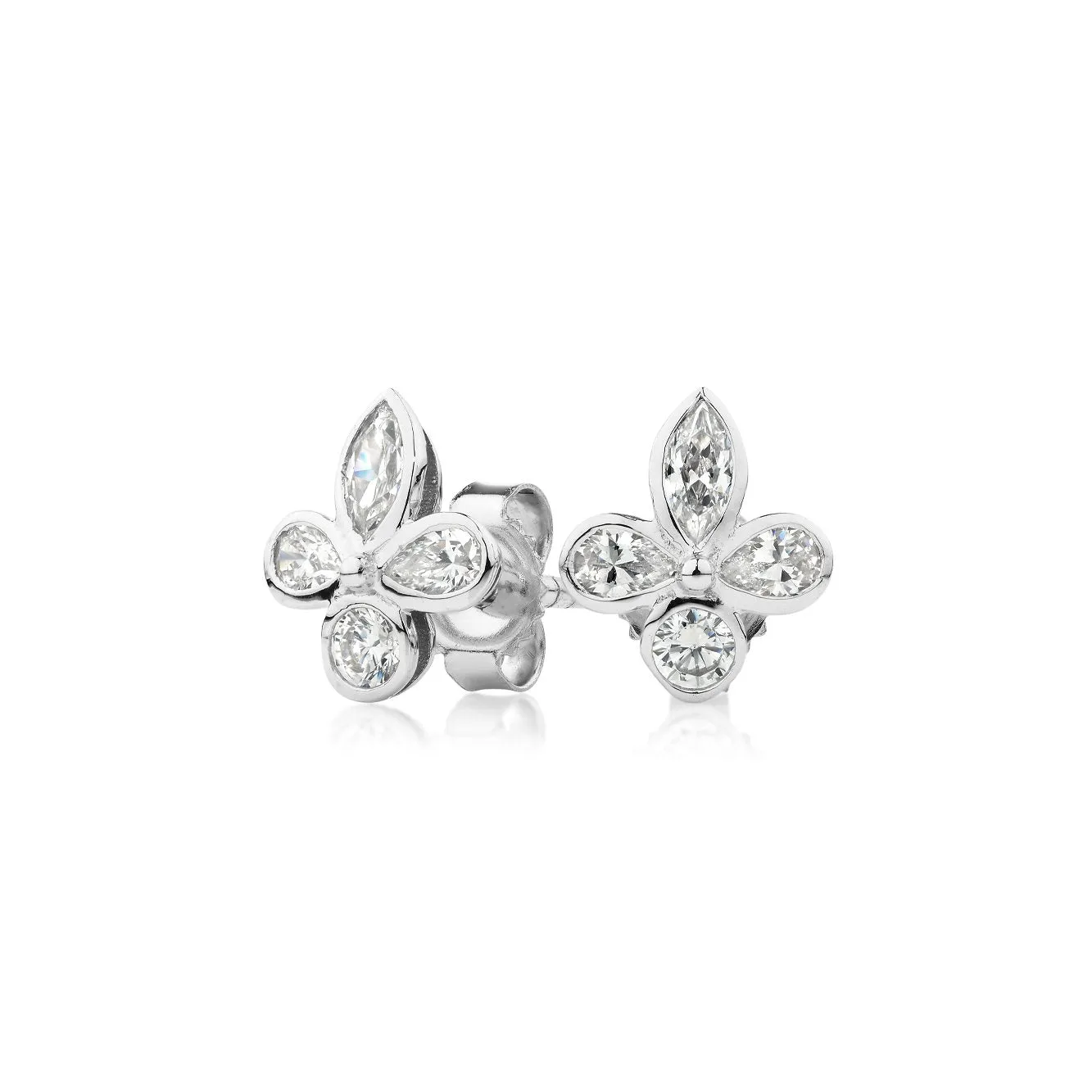 Marquise, Pear and Round Brilliant stud earrings with 0.8 carats* of diamond simulants in 10 carat white gold