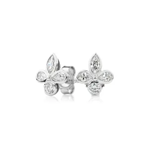 Marquise, Pear and Round Brilliant stud earrings with 0.8 carats* of diamond simulants in 10 carat white gold