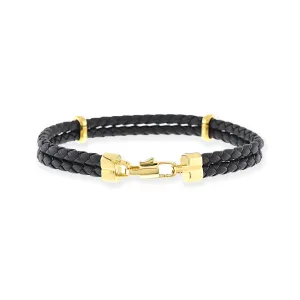 Men's Double Braided Leather Bracelet, Black