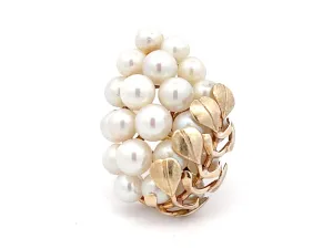 Mings Large Akoya Pearl Leaf Ring in 14k Yellow Gold