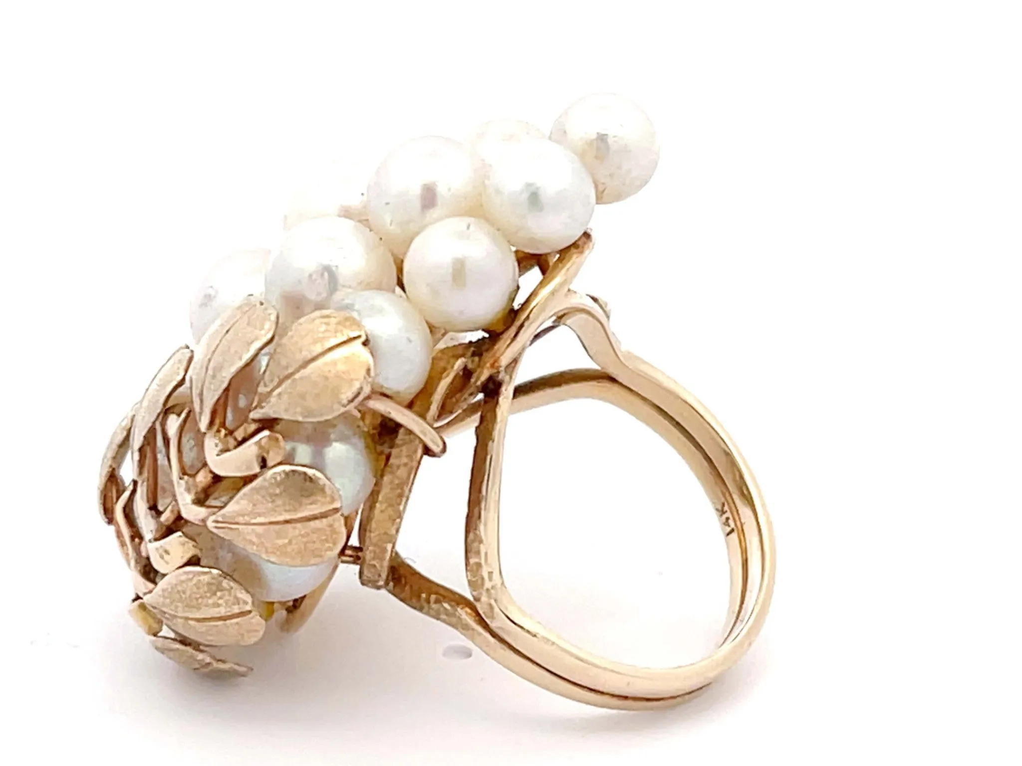 Mings Large Akoya Pearl Leaf Ring in 14k Yellow Gold