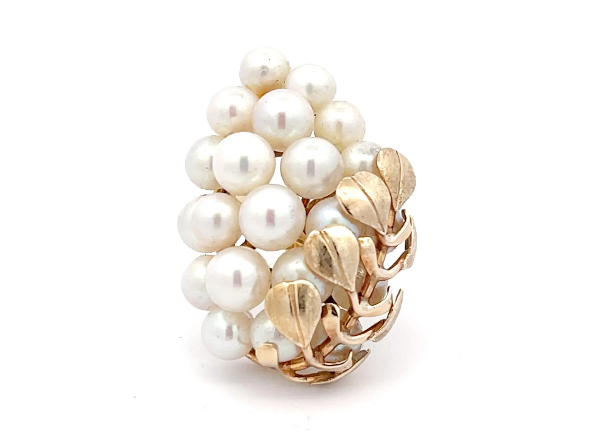 Mings Large Akoya Pearl Leaf Ring in 14k Yellow Gold