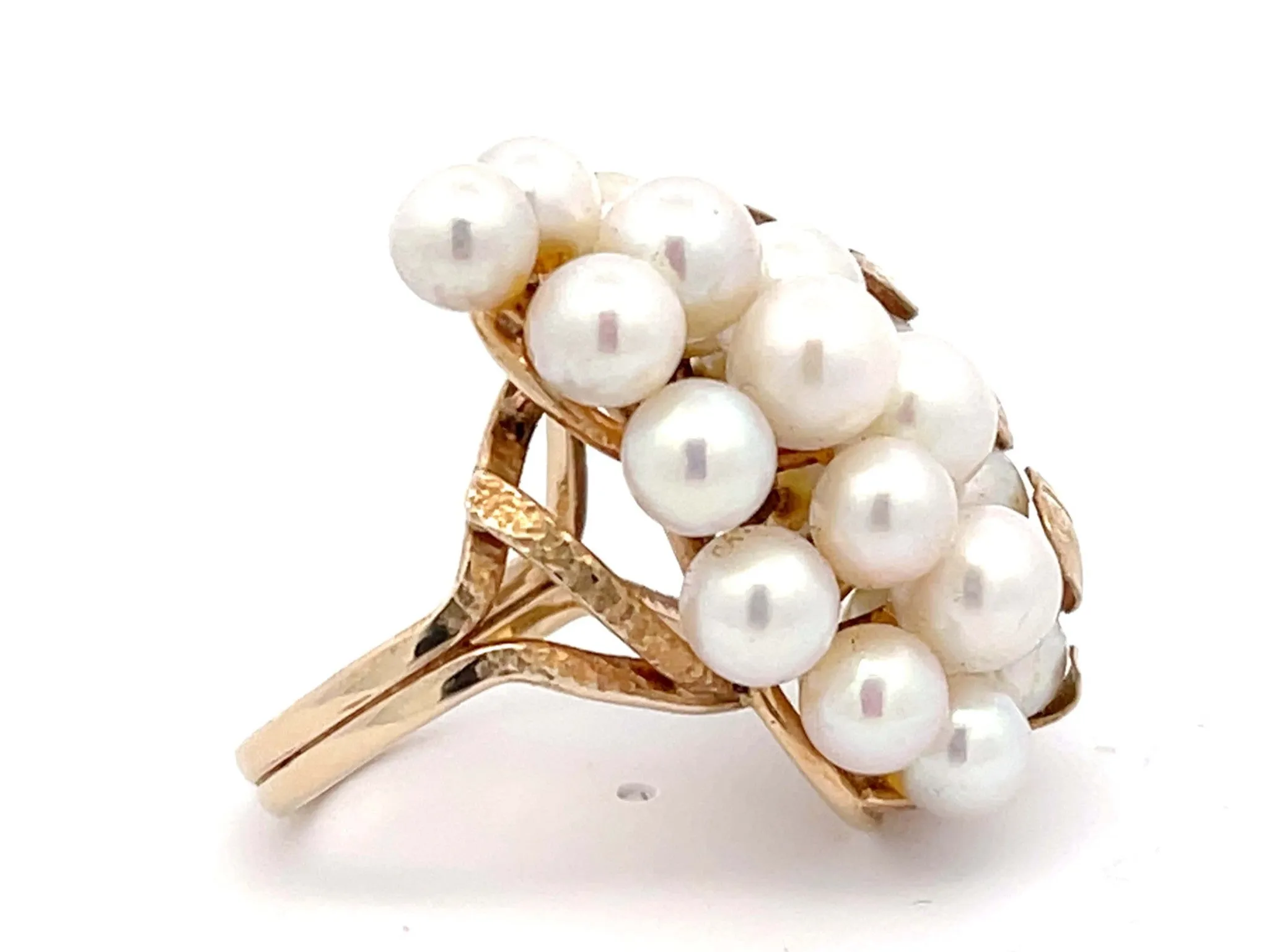 Mings Large Akoya Pearl Leaf Ring in 14k Yellow Gold