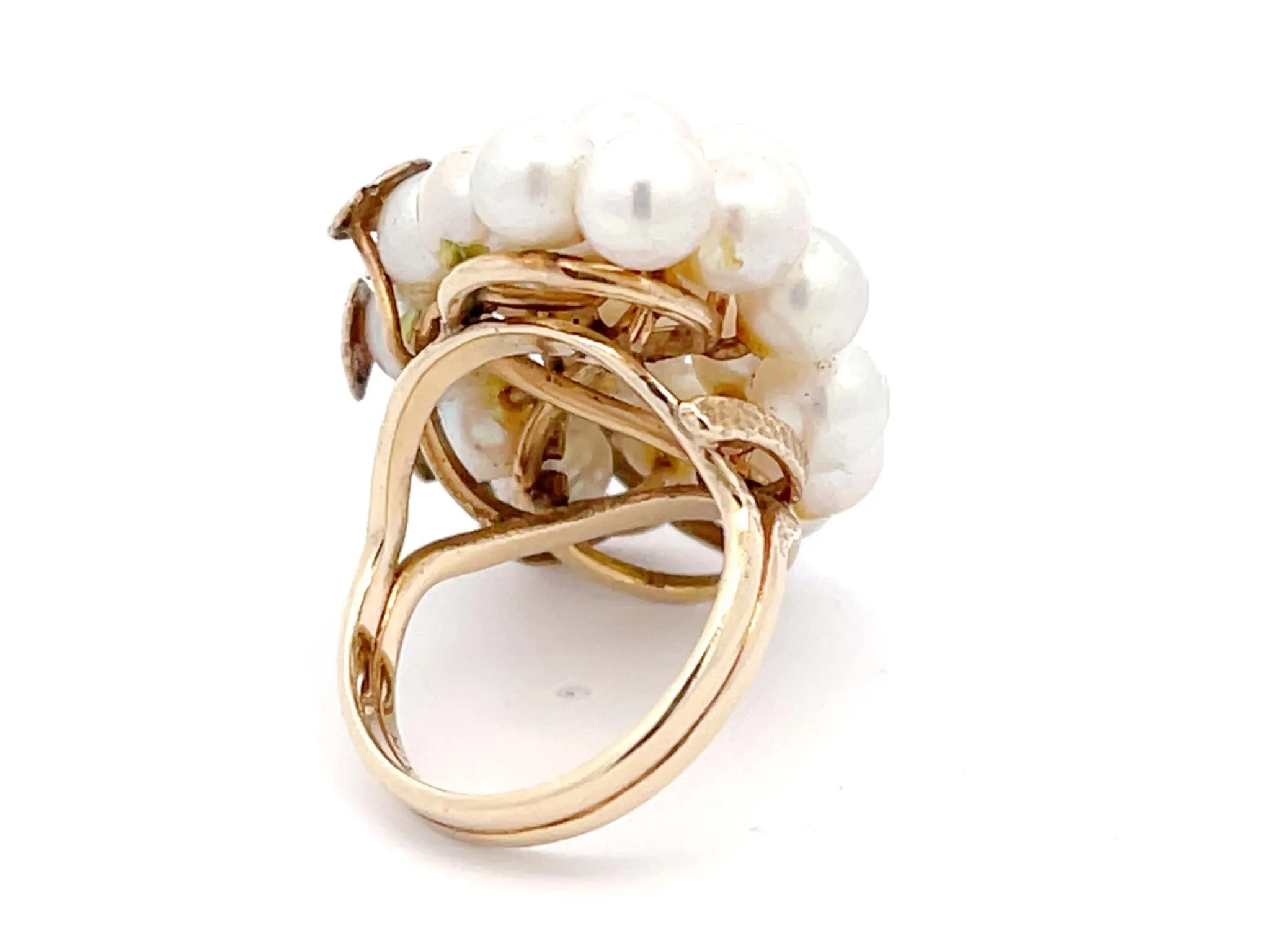 Mings Large Akoya Pearl Leaf Ring in 14k Yellow Gold