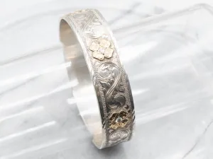 Mixed Metal Floral Diamond Bangle Bracelet