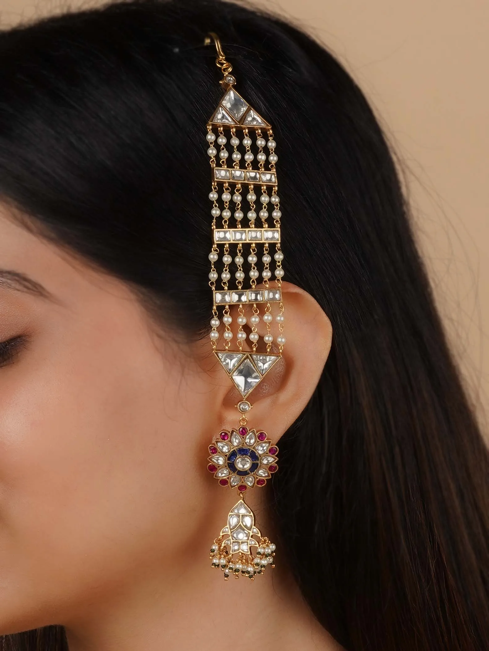 Multicolor Gold Plated Jadau Kundan Earrings - ME1189