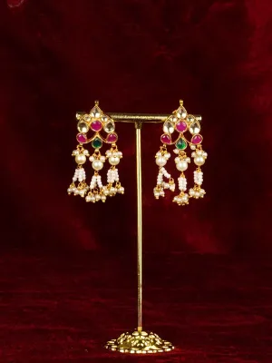 Multicolor Gold Plated Jadau Kundan Earrings - ME1257M