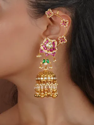 Multicolor Gold Plated Jadau Kundan Earrings - ME1356M