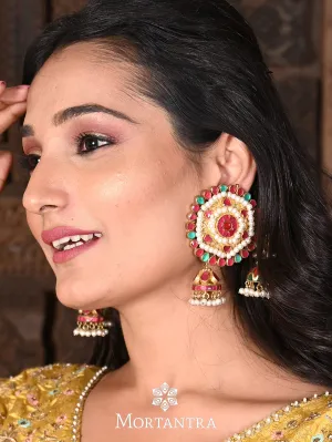 Multicolor Gold Plated Jadau Kundan Earrings - ME359