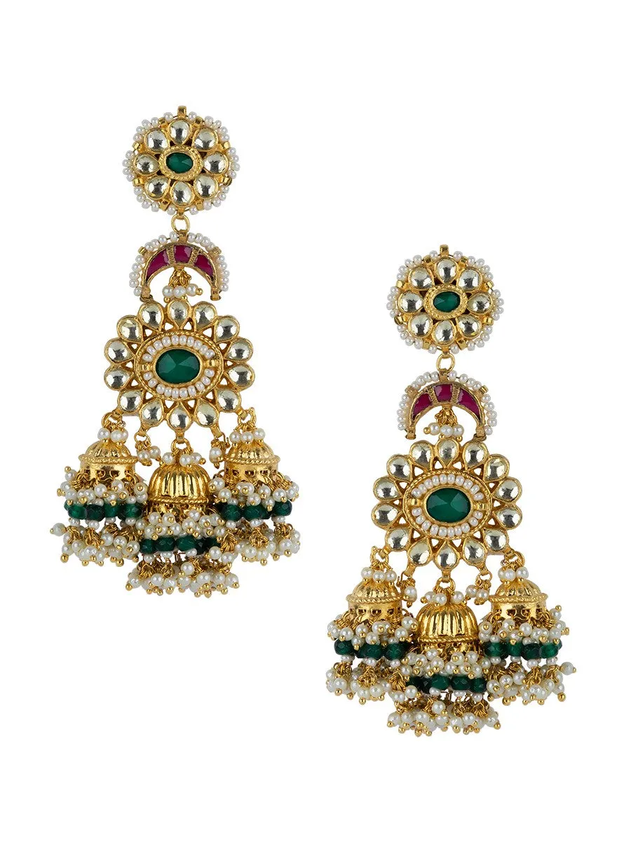 Multicolor Gold Plated Jadau Kundan Earrings - ME476M