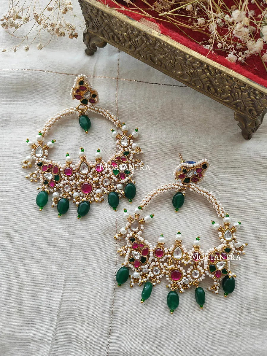 Multicolor Gold Plated Jadau Kundan Earrings - ME915MA