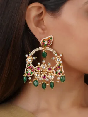 Multicolor Gold Plated Jadau Kundan Earrings - ME915MA