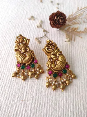 Multicolor Gold Plated Temple Earrings - TMPEAR629M